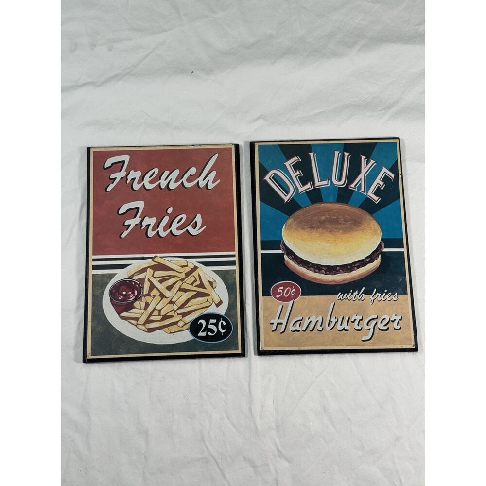 2 Retro Vintage 3D Ceramic Wall Decor French Fries And Hamburgers